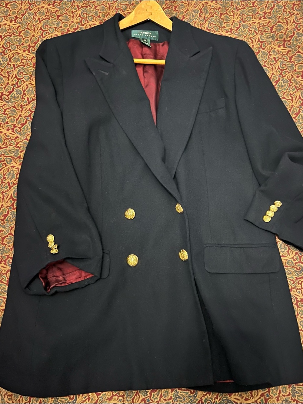 Lauren Ralph Lauren Black Double-Breasted Blazer with Gold Buttons